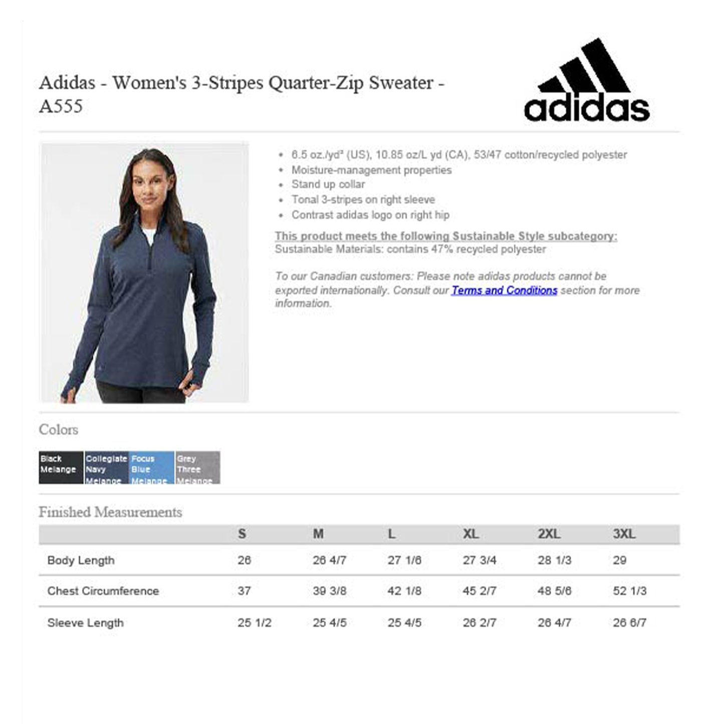 Adidas Ladies' 1/4 Zip Sweater