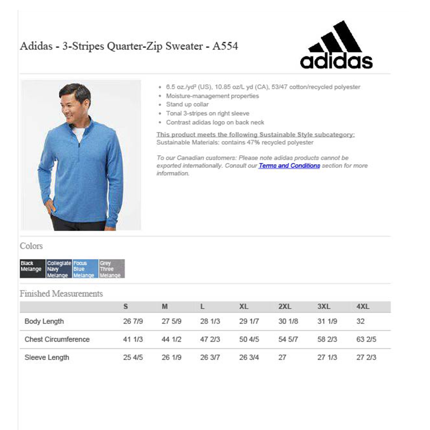 Adidas Mens' 1/4 Zip Sweater