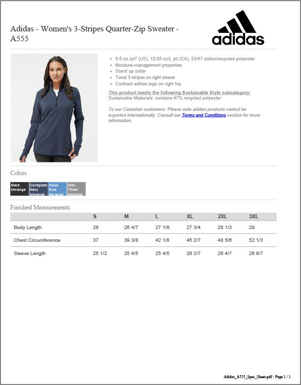 Adidas Ladies' 1/4 zip sweater